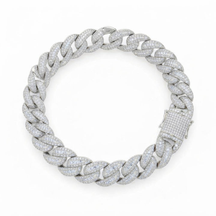 10mm Full Pave Moissanite Round Diamond Cuban Link Bracelet