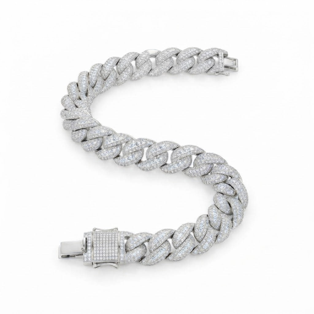 10mm Full Pave Moissanite Round Diamond Cuban Link Bracelet