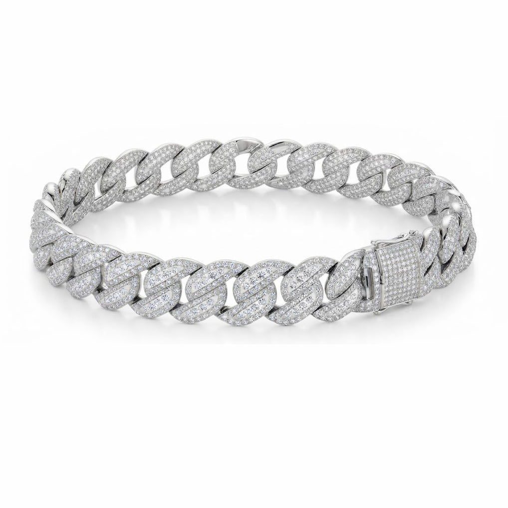 10mm Full Pave Moissanite Round Diamond Cuban Link Bracelet