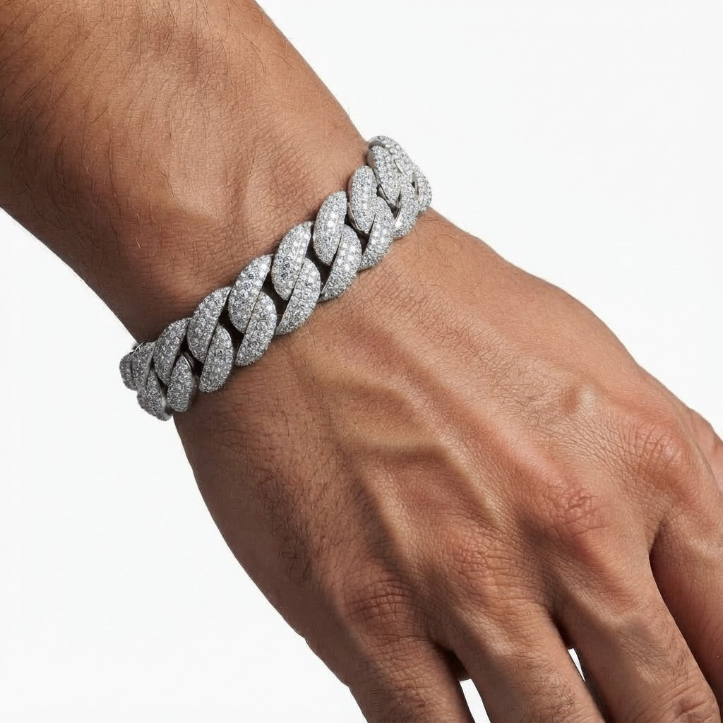 10mm Full Pave Moissanite Round Diamond Cuban Link Bracelet