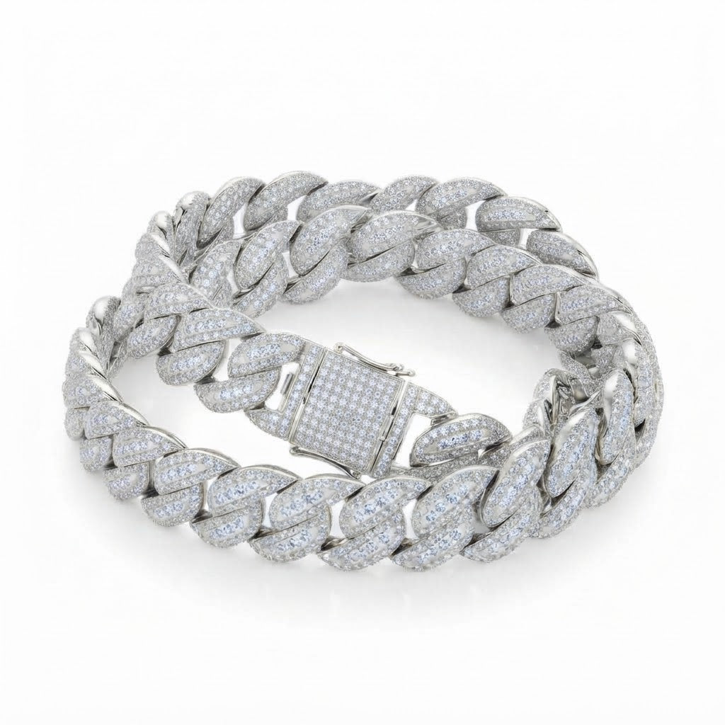 10mm Full Pave Moissanite Round Diamond Cuban Link Bracelet