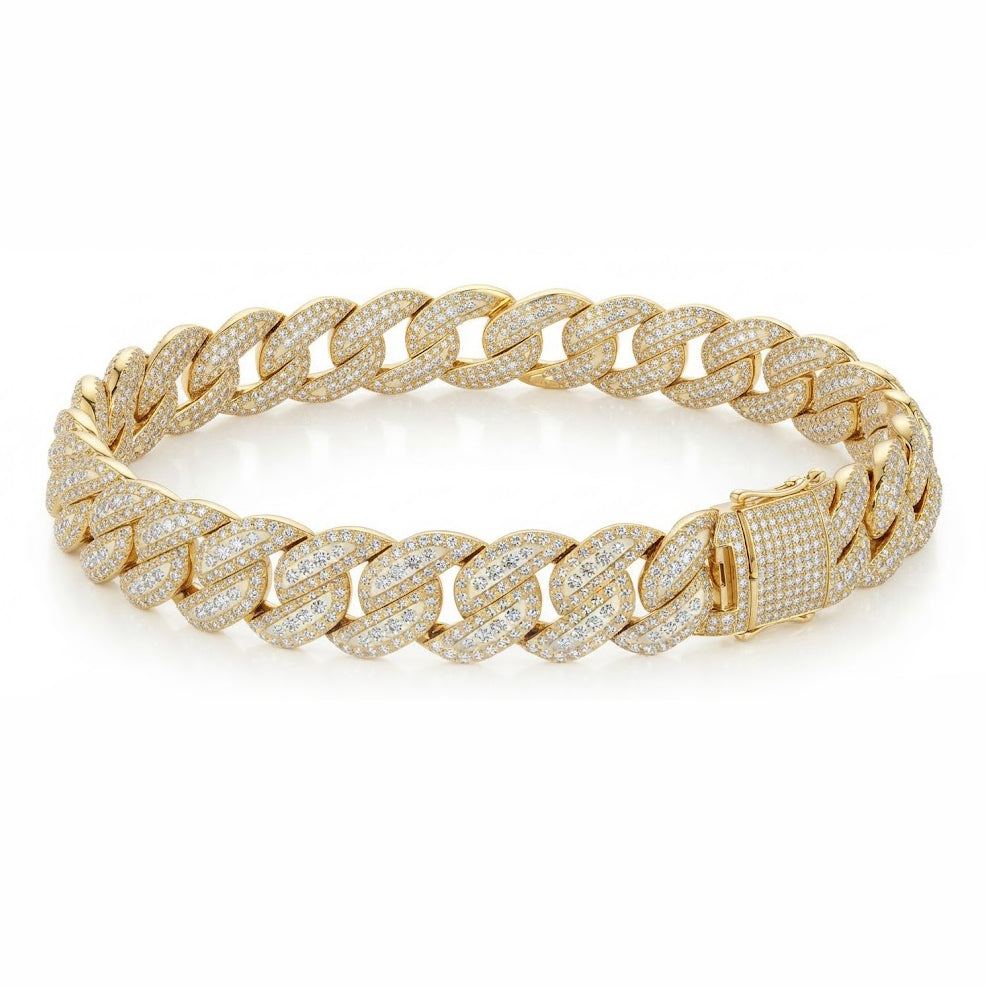 10mm Full Pave Moissanite Round Diamond Cuban Link Bracelet