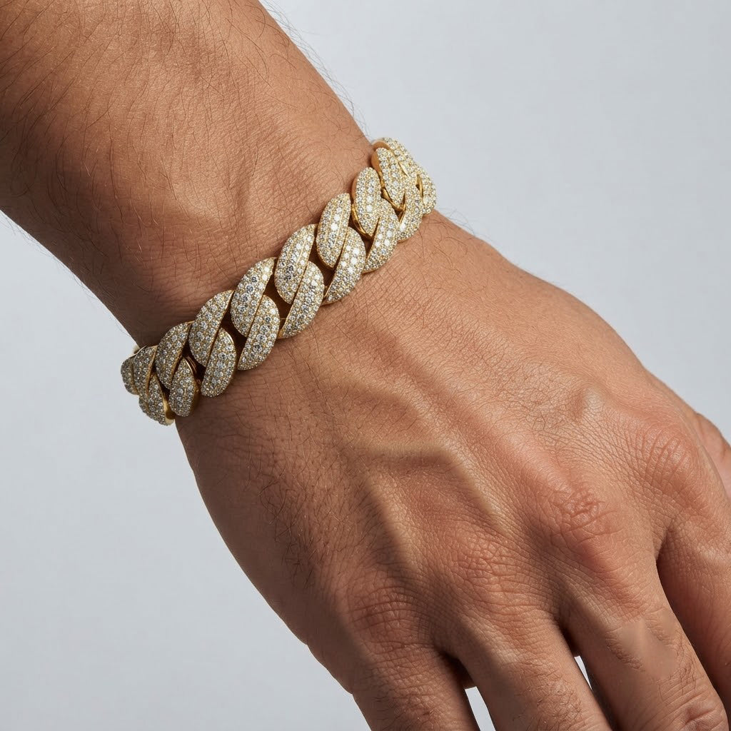10mm Full Pave Moissanite Round Diamond Cuban Link Bracelet