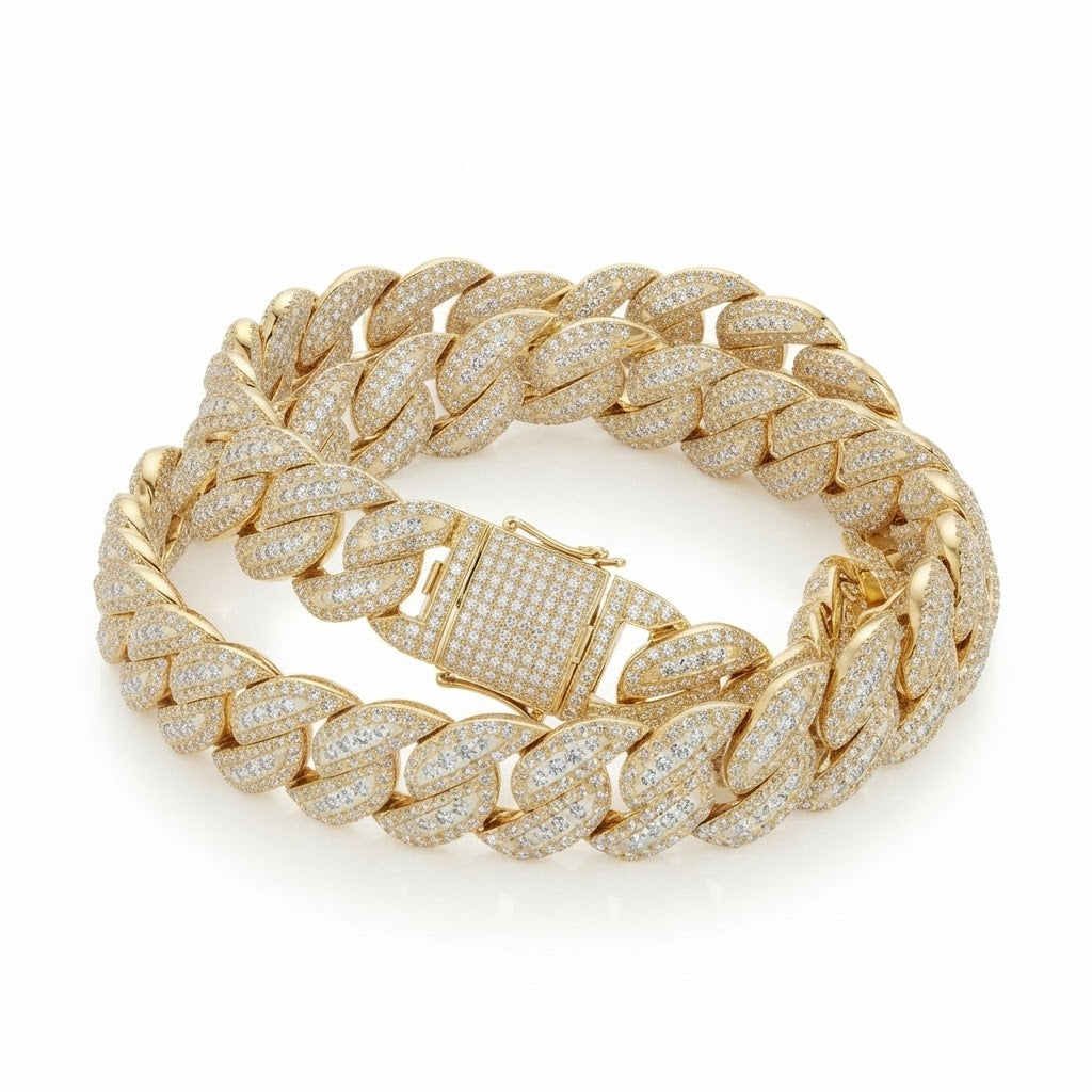 10mm Full Pave Moissanite Round Diamond Cuban Link Bracelet