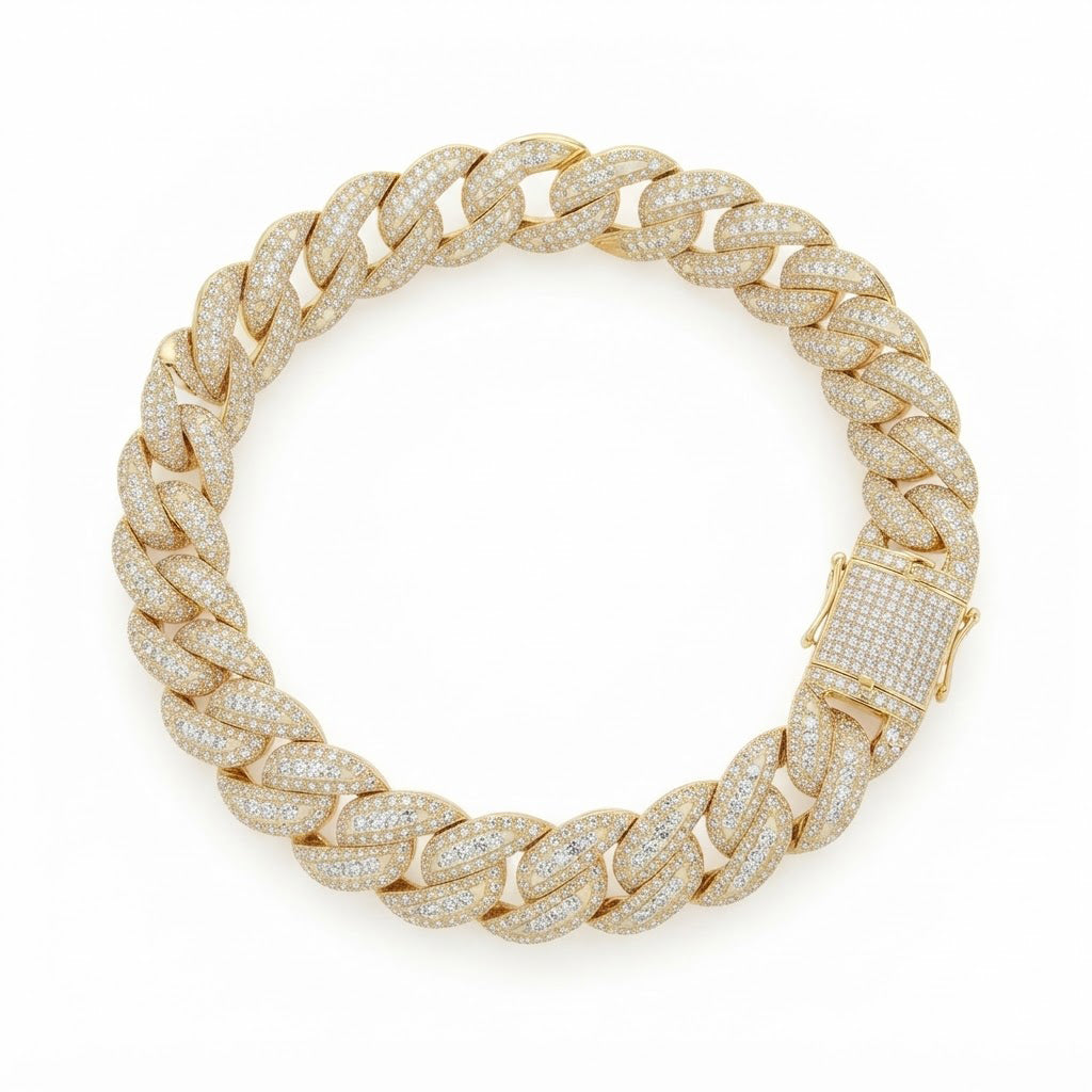 10mm Full Pave Moissanite Round Diamond Cuban Link Bracelet