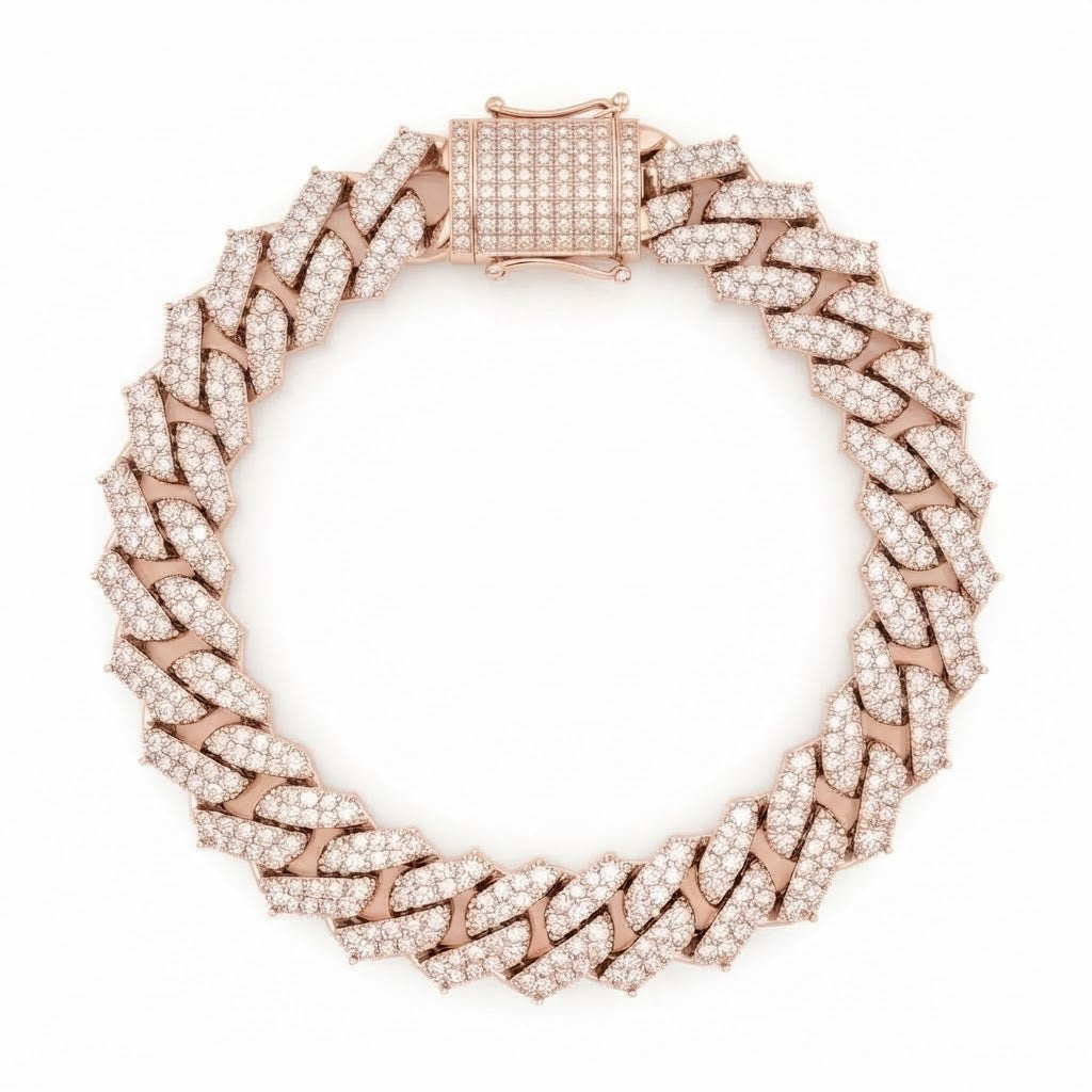 12mm Full Pave Moissanite Cuban Link Bracelet with Pave Box Clasp