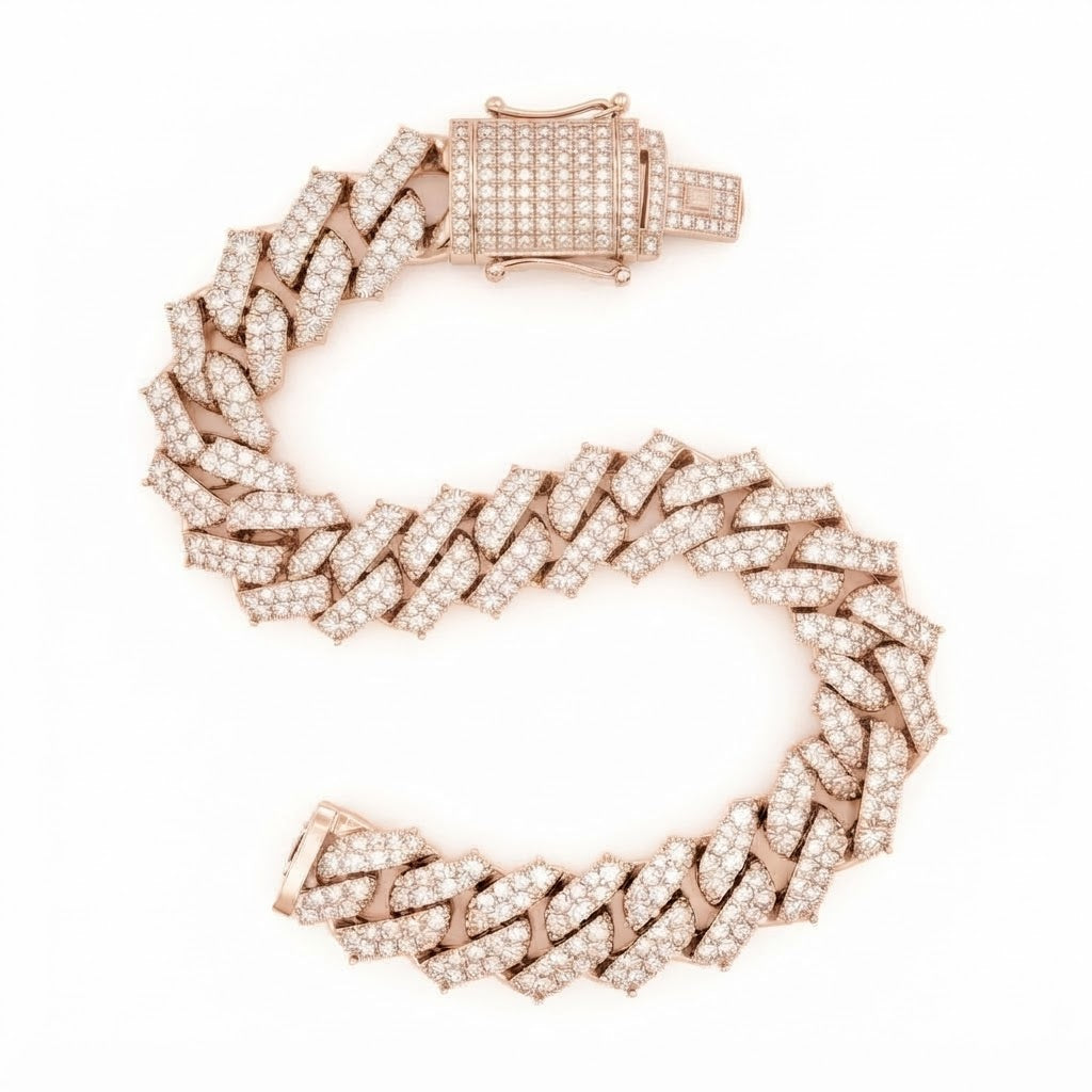 12mm Full Pave Moissanite Cuban Link Bracelet with Pave Box Clasp