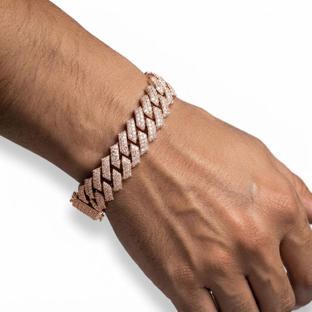 12mm Full Pave Moissanite Cuban Link Bracelet with Pave Box Clasp