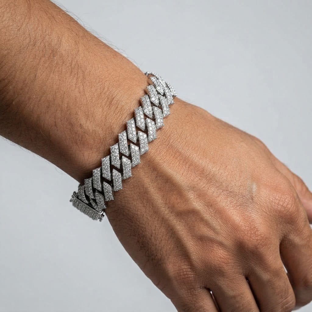 12mm Full Pave Moissanite Cuban Link Bracelet with Pave Box Clasp