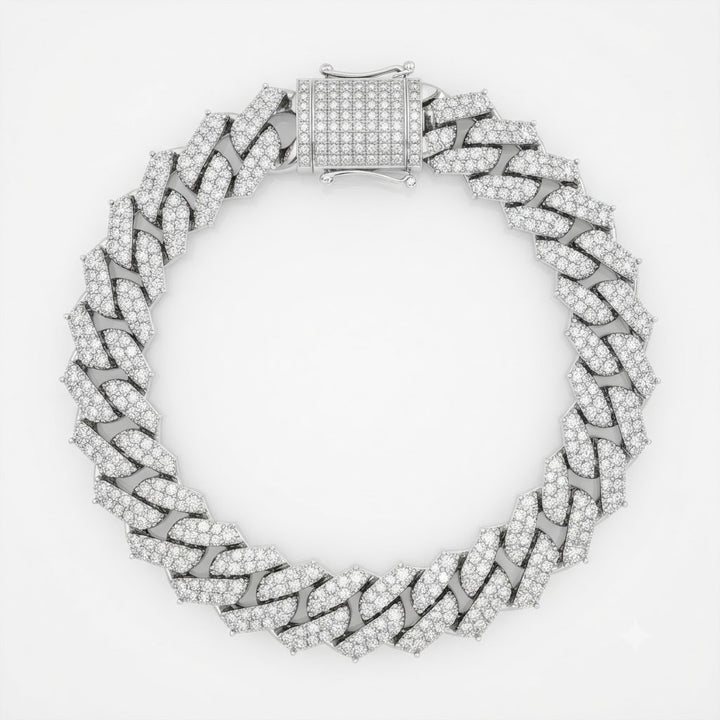 12mm Full Pave Moissanite Cuban Link Bracelet with Pave Box Clasp