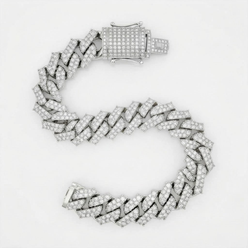 12mm Full Pave Moissanite Cuban Link Bracelet with Pave Box Clasp