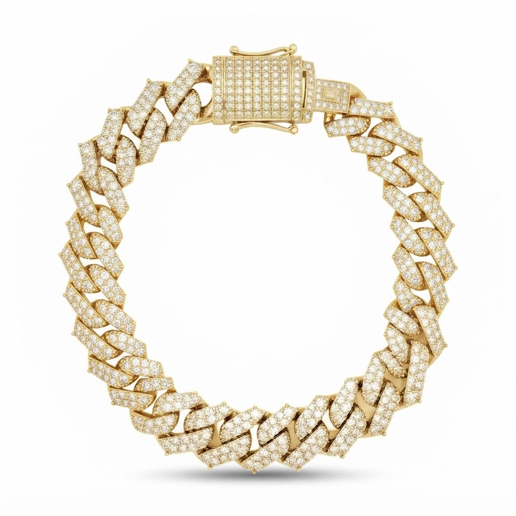 12mm Full Pave Moissanite Cuban Link Bracelet with Pave Box Clasp