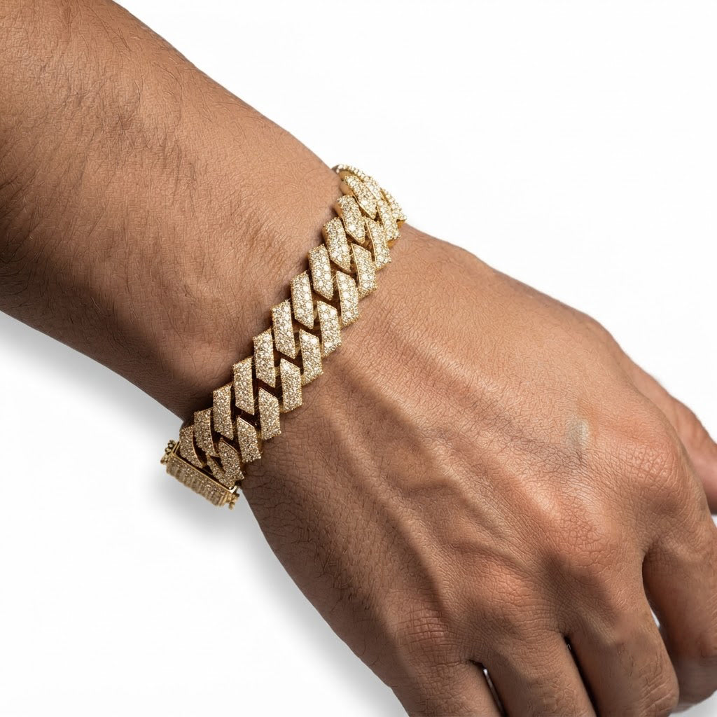 12mm Full Pave Moissanite Cuban Link Bracelet with Pave Box Clasp