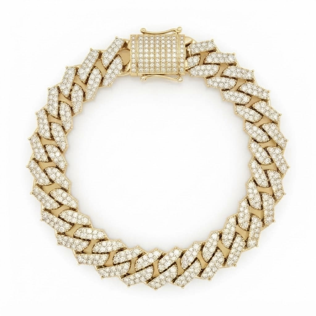 12mm Full Pave Moissanite Cuban Link Bracelet with Pave Box Clasp