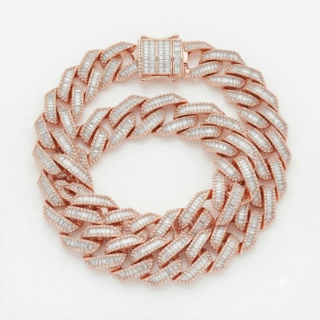 13mm Moissanite Baguette Diamond Cuban Link Bracelet with Pave Setting