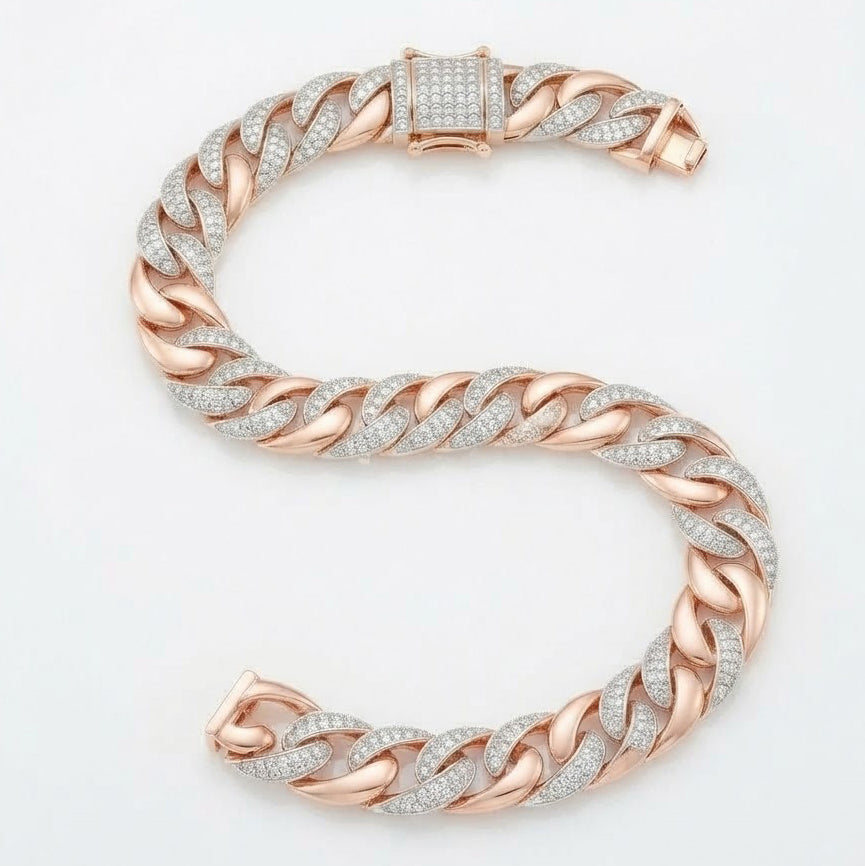13mm Moissanite Alternating Pave Setting Cuban Link Bracelet
