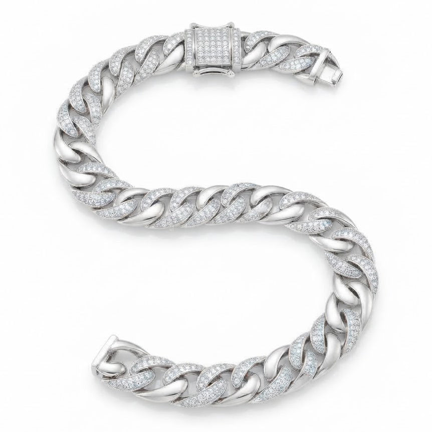 13mm Moissanite Alternating Pave Setting Cuban Link Bracelet