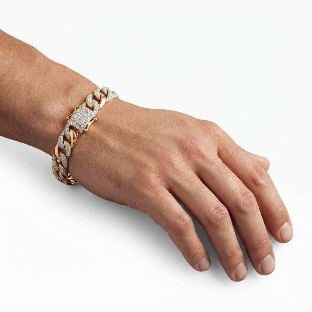 13mm Moissanite Alternating Pave Setting Cuban Link Bracelet