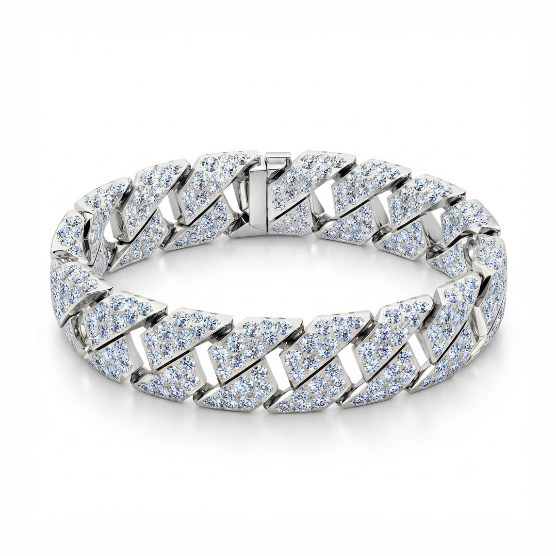 14mm Full Pave Moissanite Double Row Cuban Bracelet