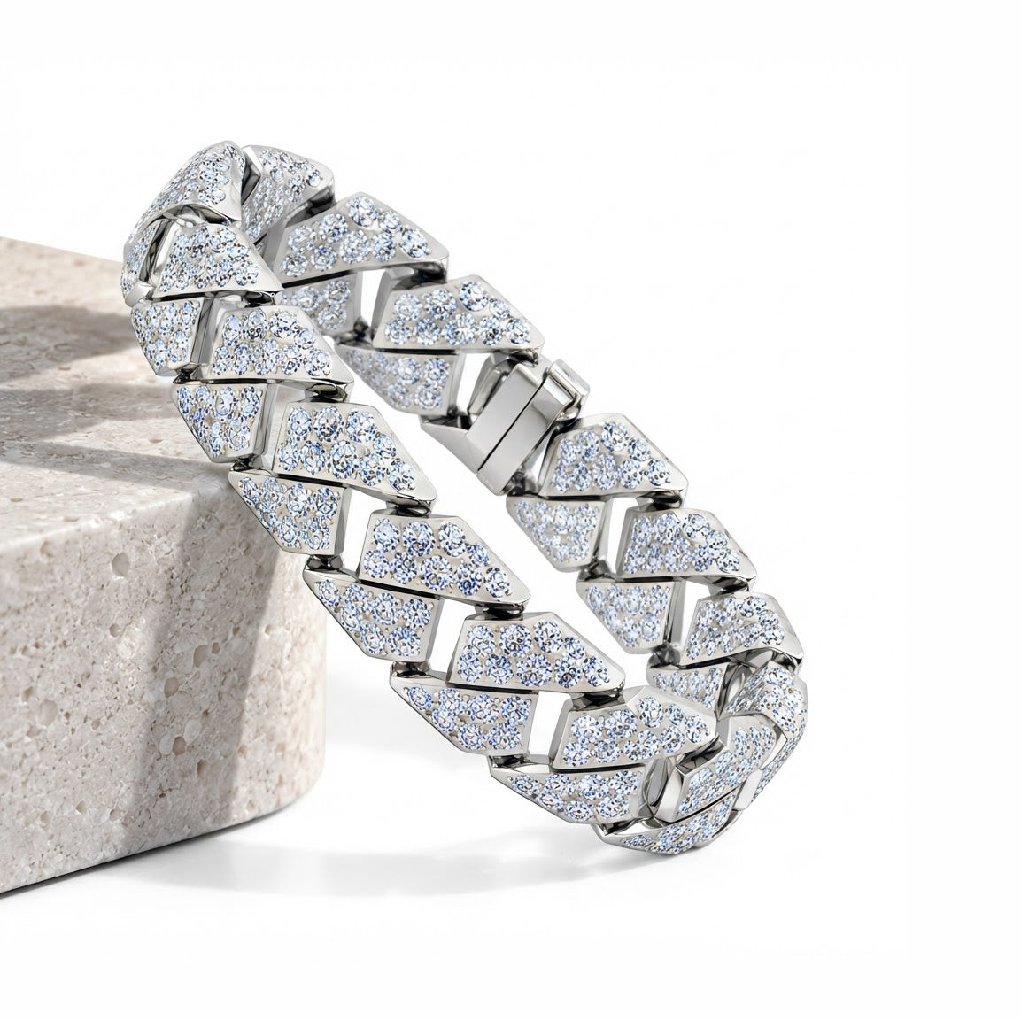 14mm Full Pave Moissanite Double Row Cuban Bracelet