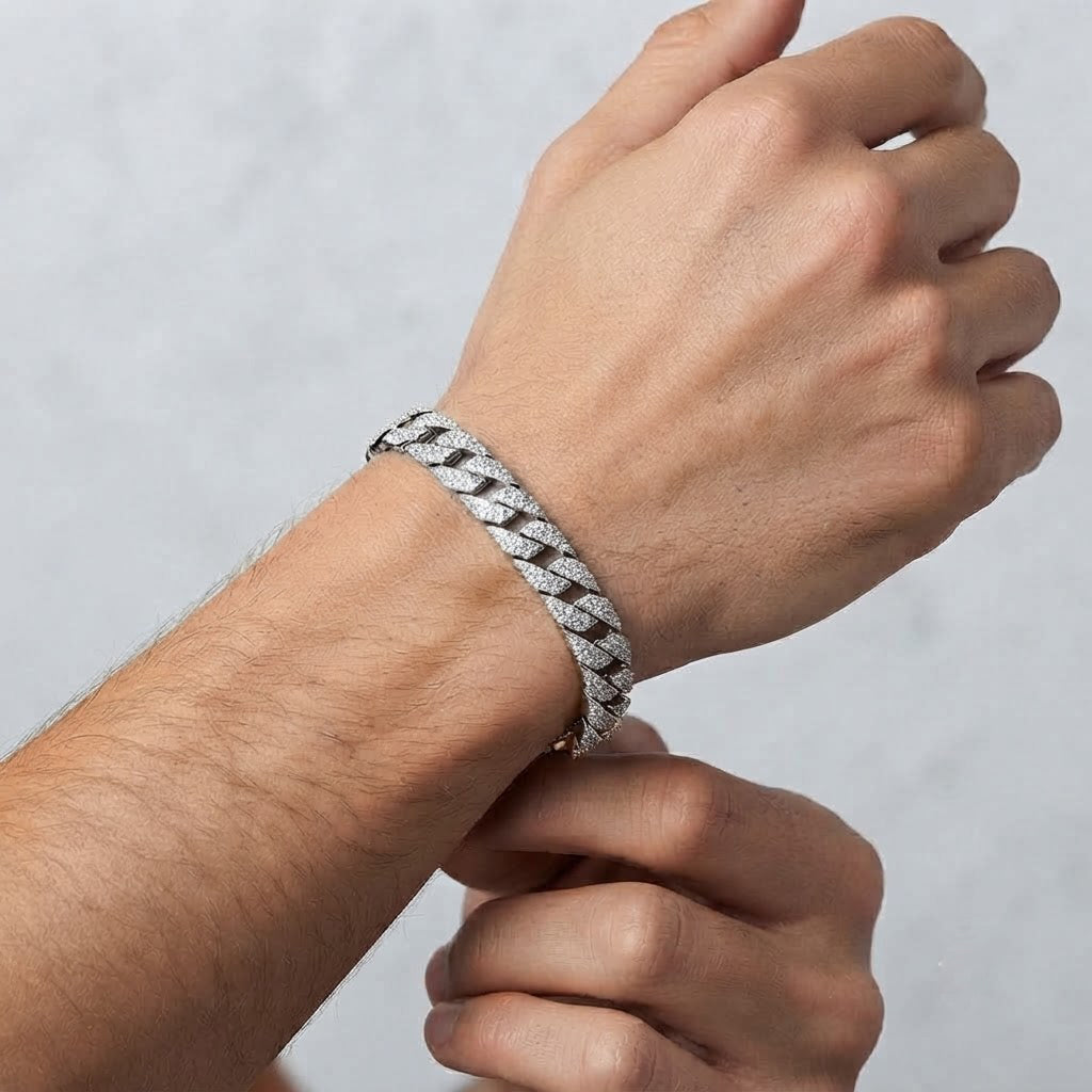 14mm Full Pave Moissanite Double Row Cuban Bracelet