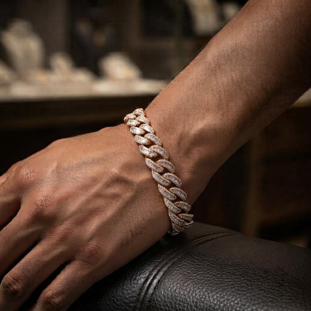 14mm Pave Moissanite Baguette Diamond Miami Cuban Link Bracelet