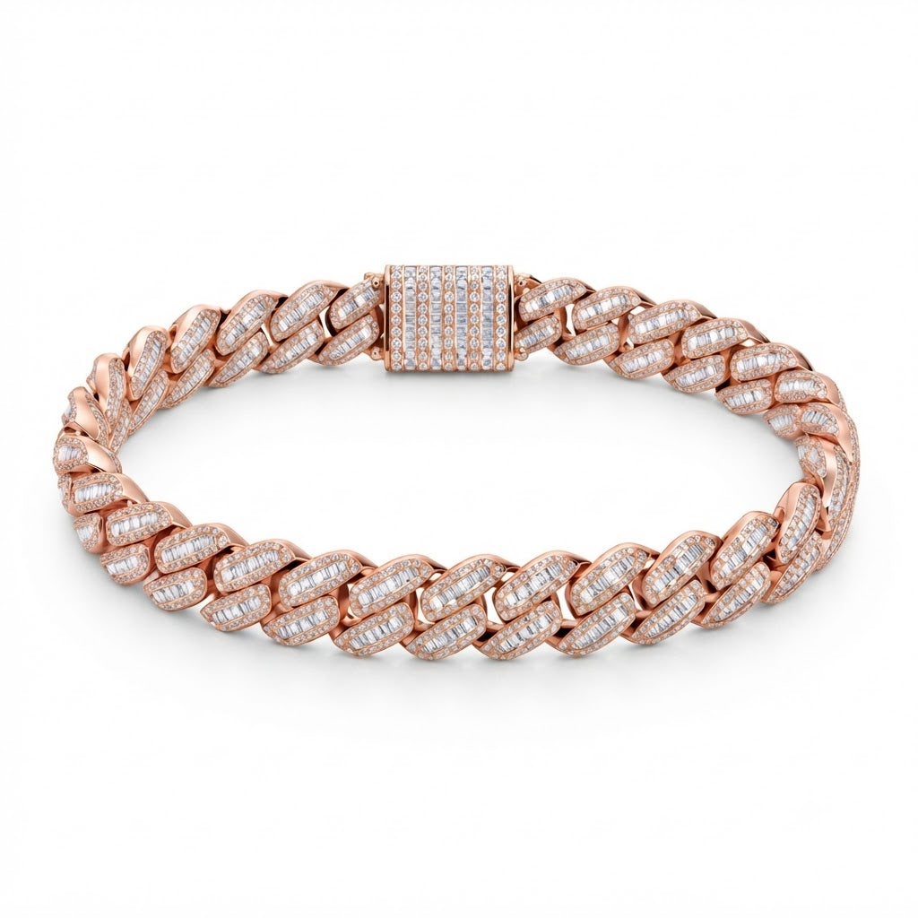 14mm Pave Moissanite Baguette Diamond Miami Cuban Link Bracelet
