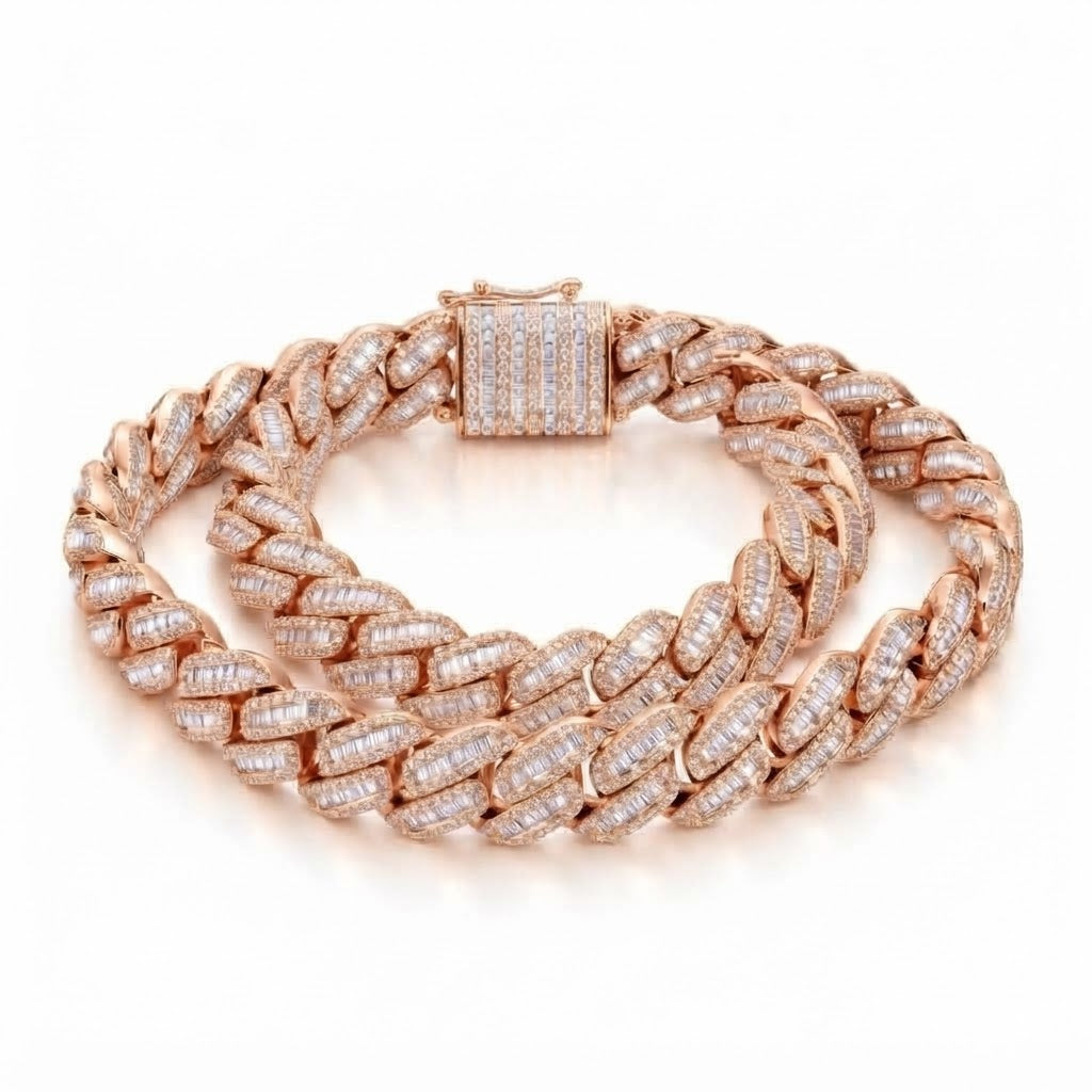 14mm Pave Moissanite Baguette Diamond Miami Cuban Link Bracelet