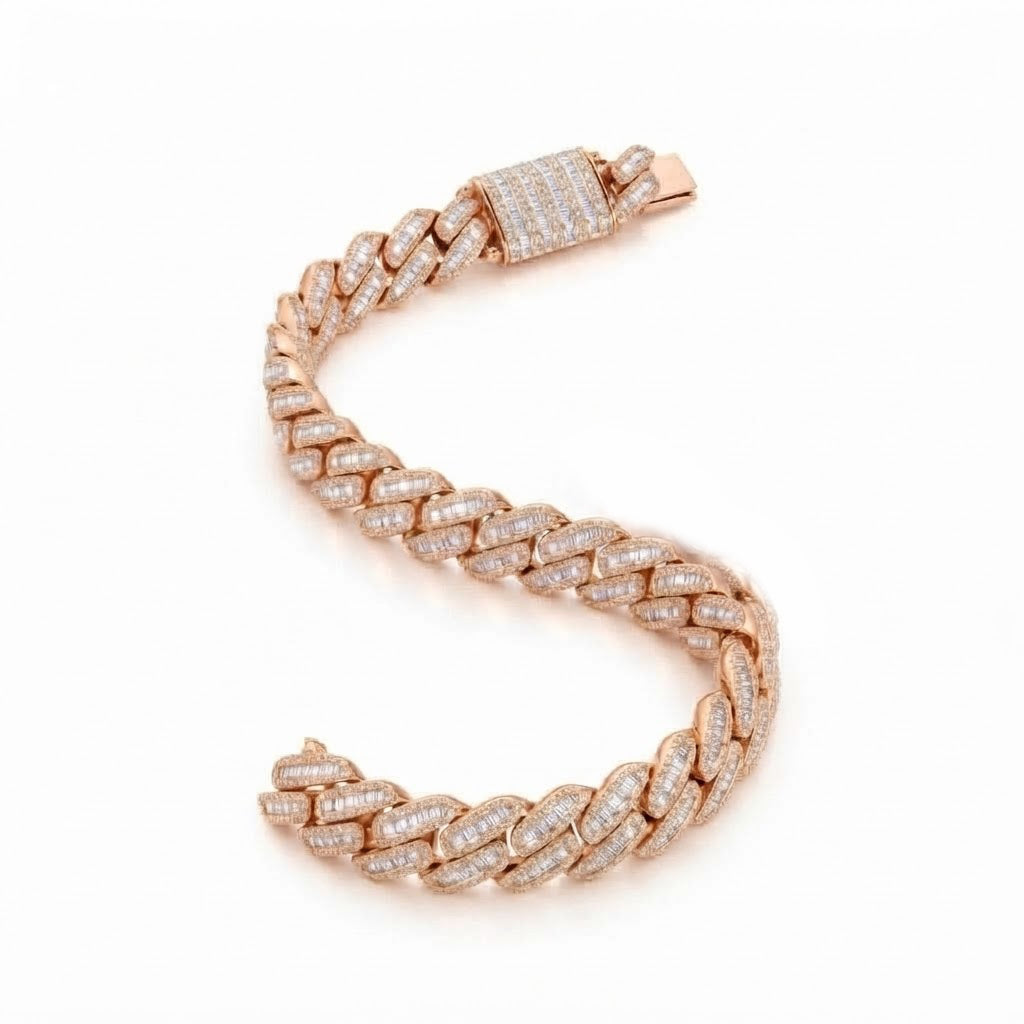 14mm Pave Moissanite Baguette Diamond Miami Cuban Link Bracelet
