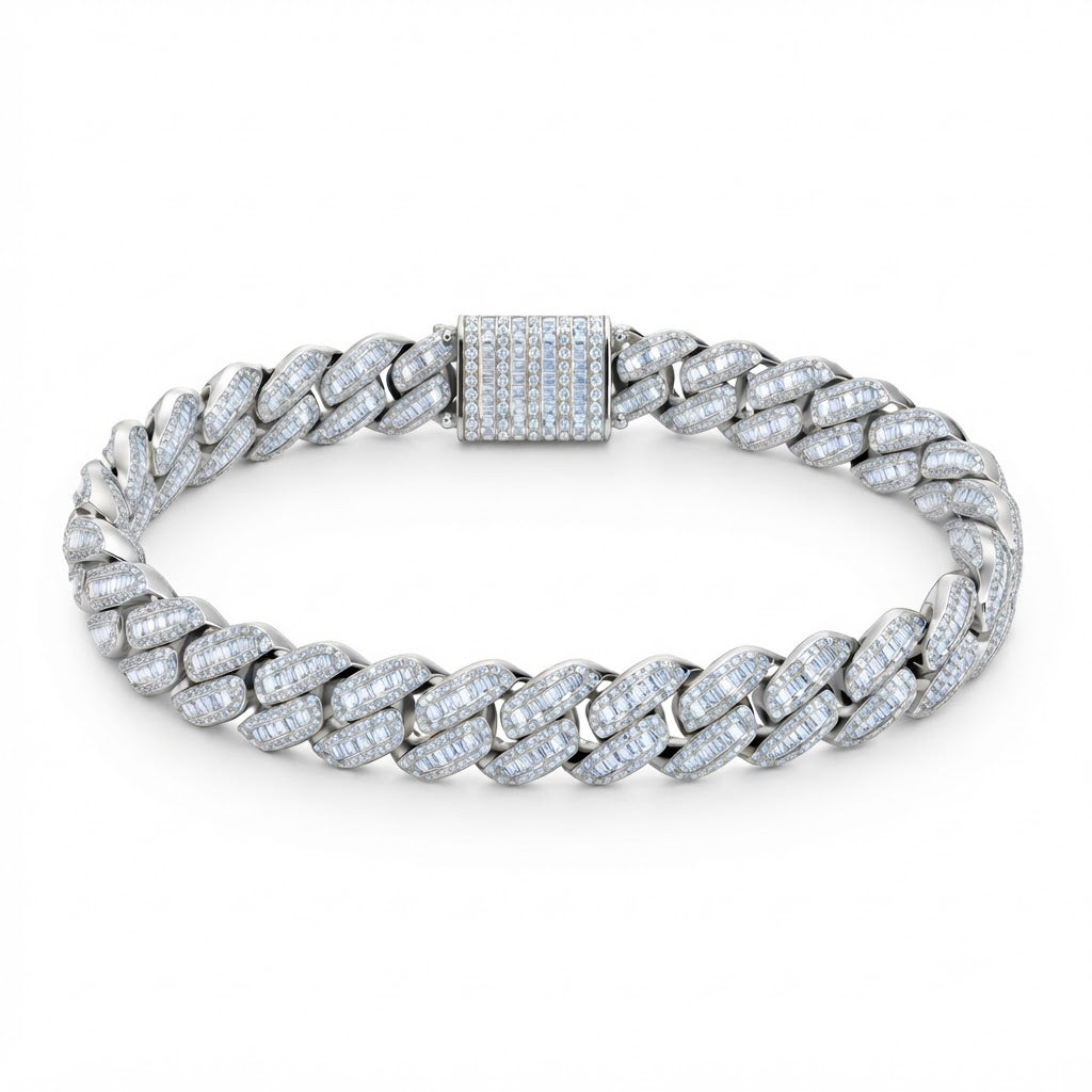 14mm Pave Moissanite Baguette Diamond Miami Cuban Link Bracelet