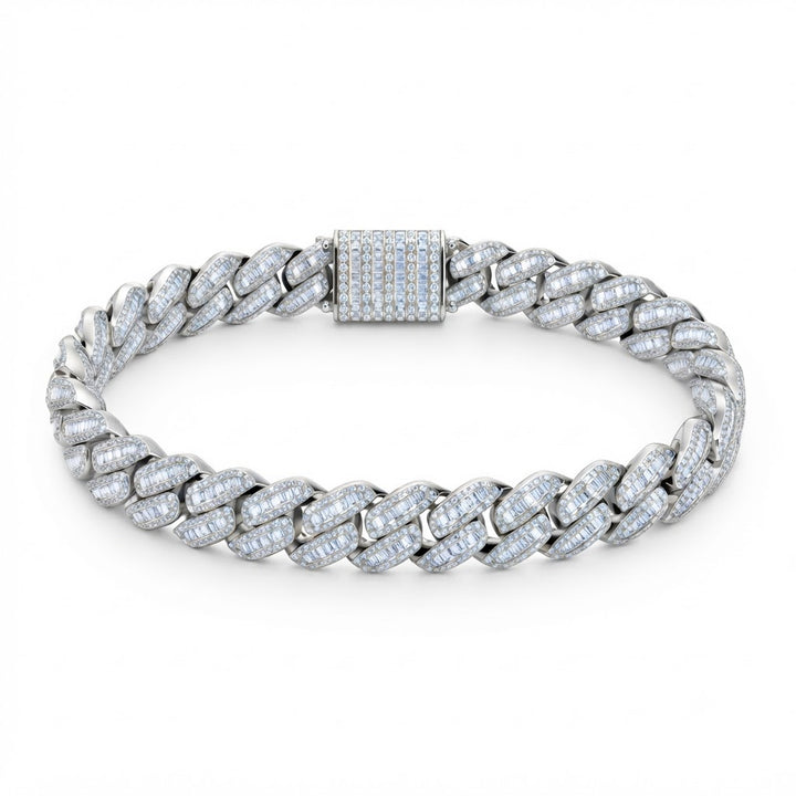 14mm Pave Moissanite Baguette Diamond Miami Cuban Link Bracelet