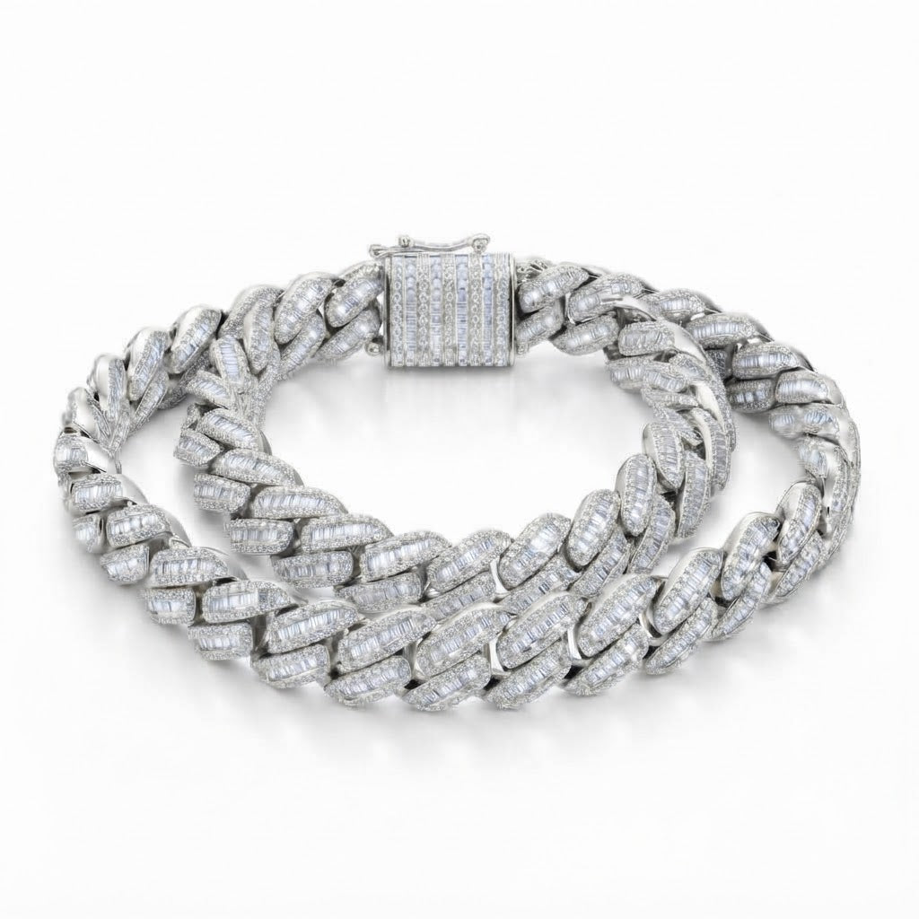 14mm Pave Moissanite Baguette Diamond Miami Cuban Link Bracelet