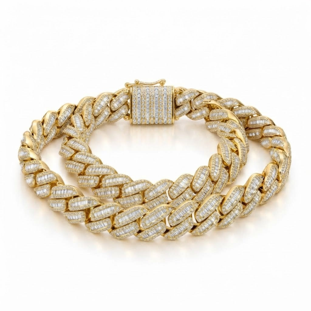 14mm Pave Moissanite Baguette Diamond Miami Cuban Link Bracelet