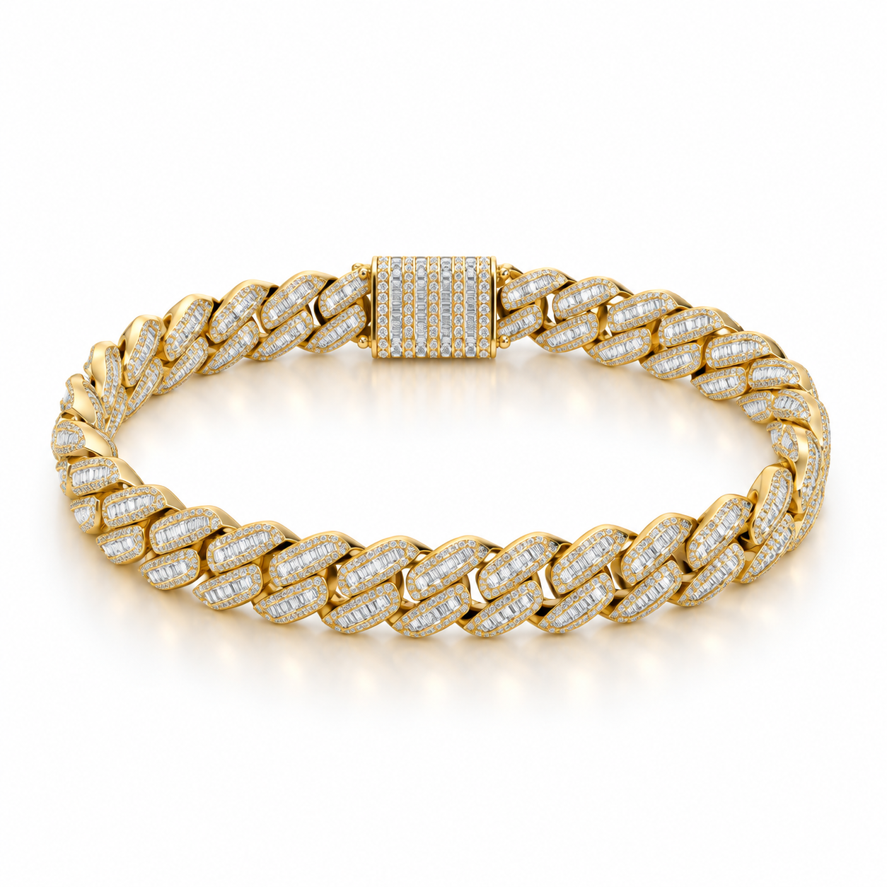 14mm Pave Moissanite Baguette Diamond Miami Cuban Link Bracelet