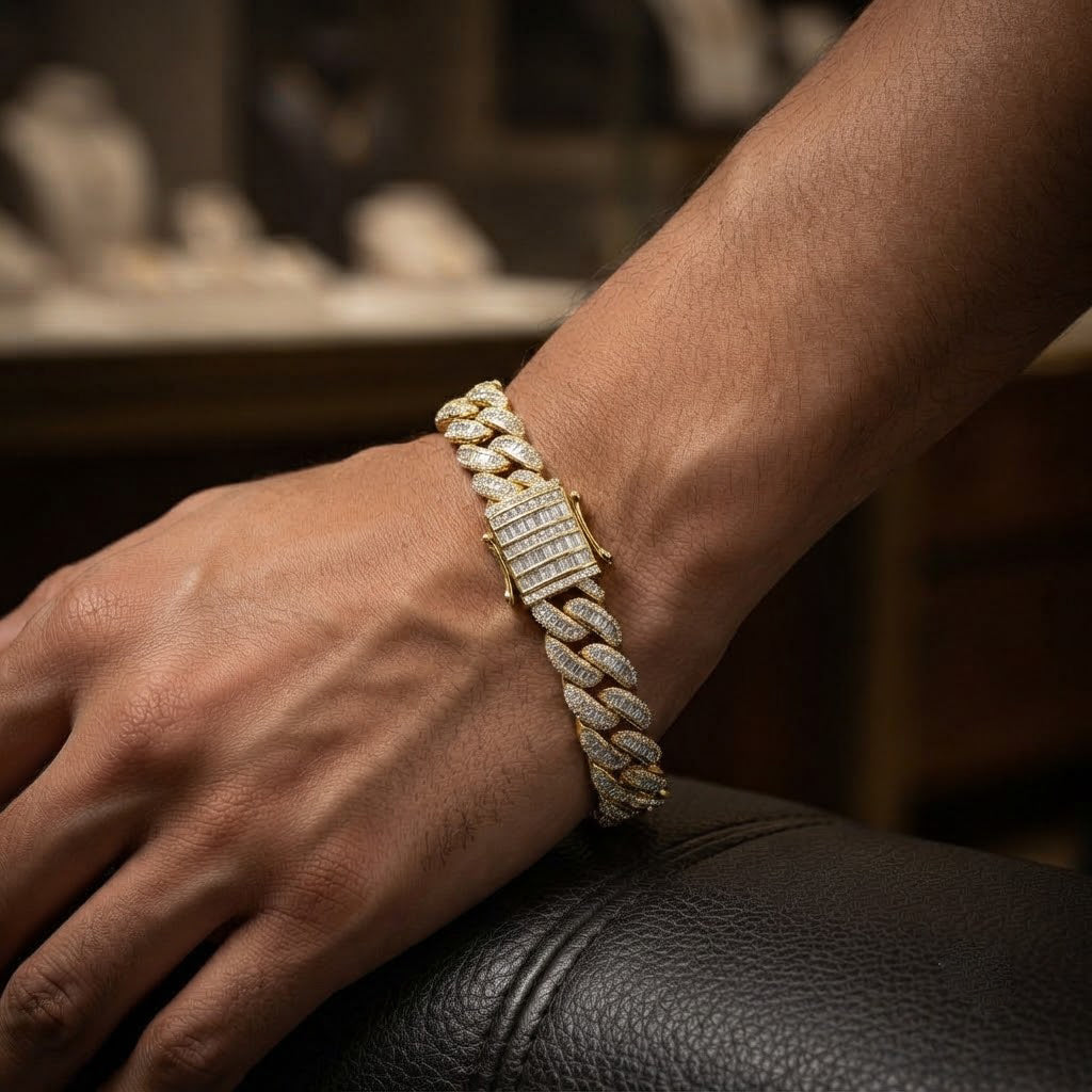 14mm Pave Moissanite Baguette Diamond Miami Cuban Link Bracelet