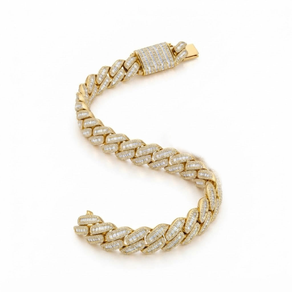 14mm Pave Moissanite Baguette Diamond Miami Cuban Link Bracelet