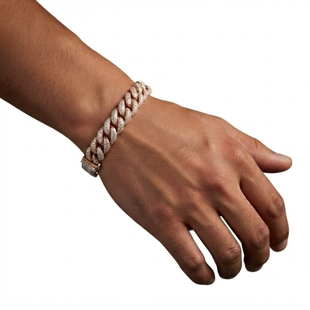 18MM Moissanite Pave Cuban Link Bracelet with Iced-Out Bear Clasp