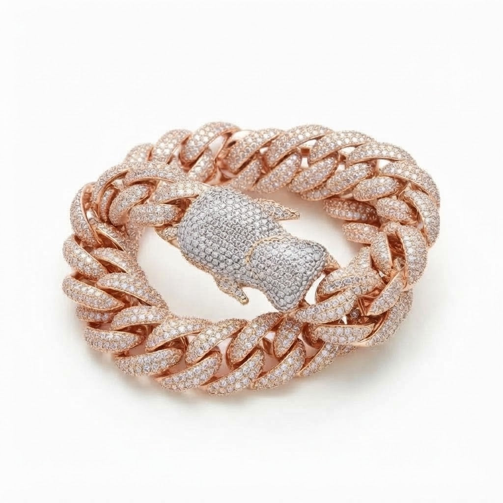 18MM Moissanite Pave Cuban Link Bracelet with Iced-Out Bear Clasp