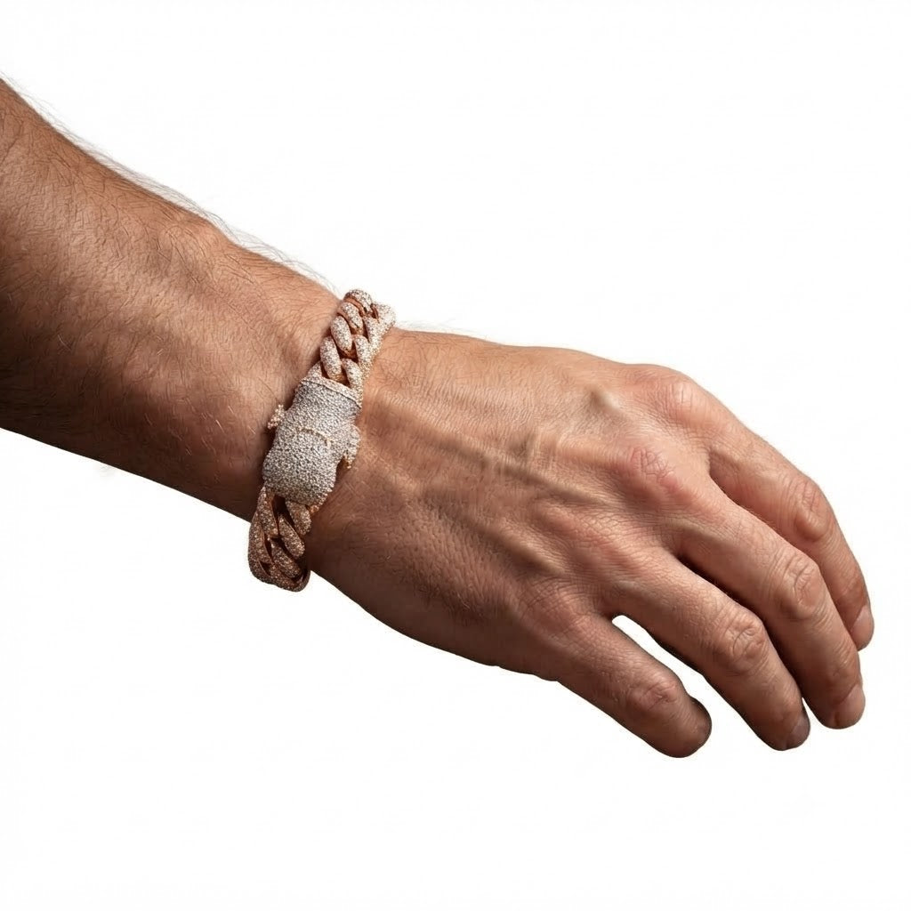 18MM Moissanite Pave Cuban Link Bracelet with Iced-Out Bear Clasp