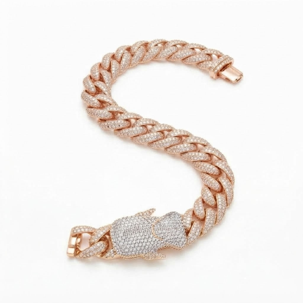 18MM Moissanite Pave Cuban Link Bracelet with Iced-Out Bear Clasp
