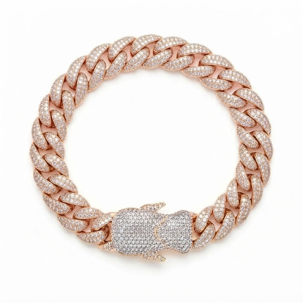 18MM Moissanite Pave Cuban Link Bracelet with Iced-Out Bear Clasp
