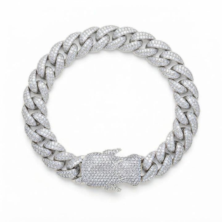 18MM Moissanite Pave Cuban Link Bracelet with Iced-Out Bear Clasp