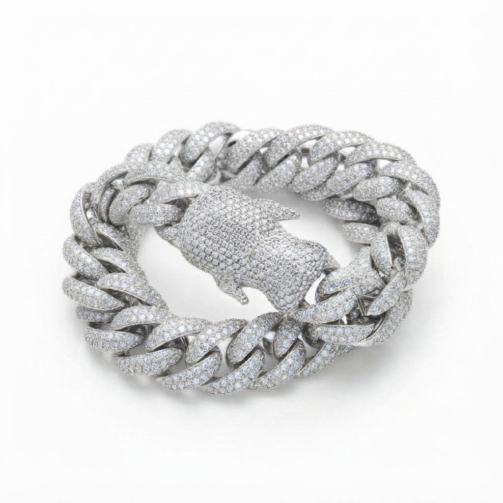 18MM Moissanite Pave Cuban Link Bracelet with Iced-Out Bear Clasp