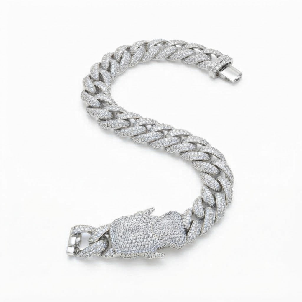 18MM Moissanite Pave Cuban Link Bracelet with Iced-Out Bear Clasp