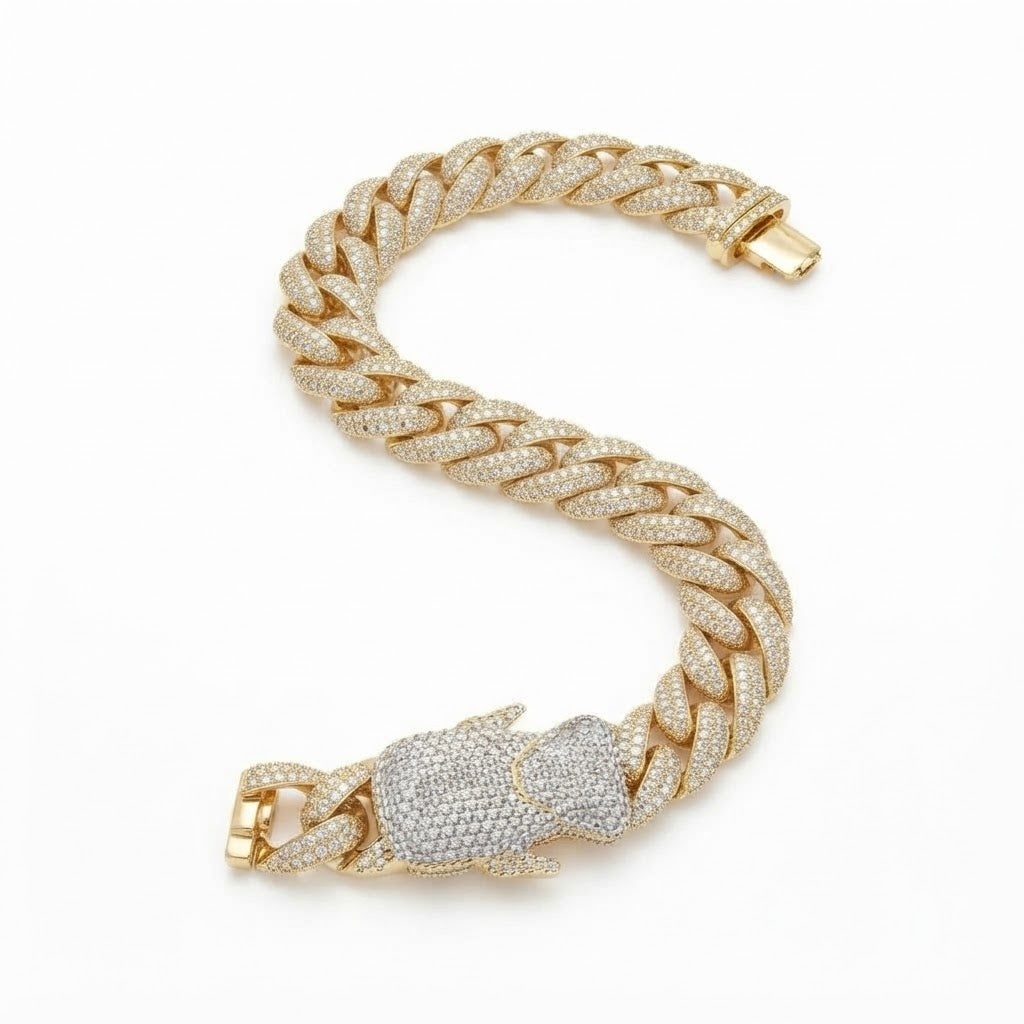 18MM Moissanite Pave Cuban Link Bracelet with Iced-Out Bear Clasp