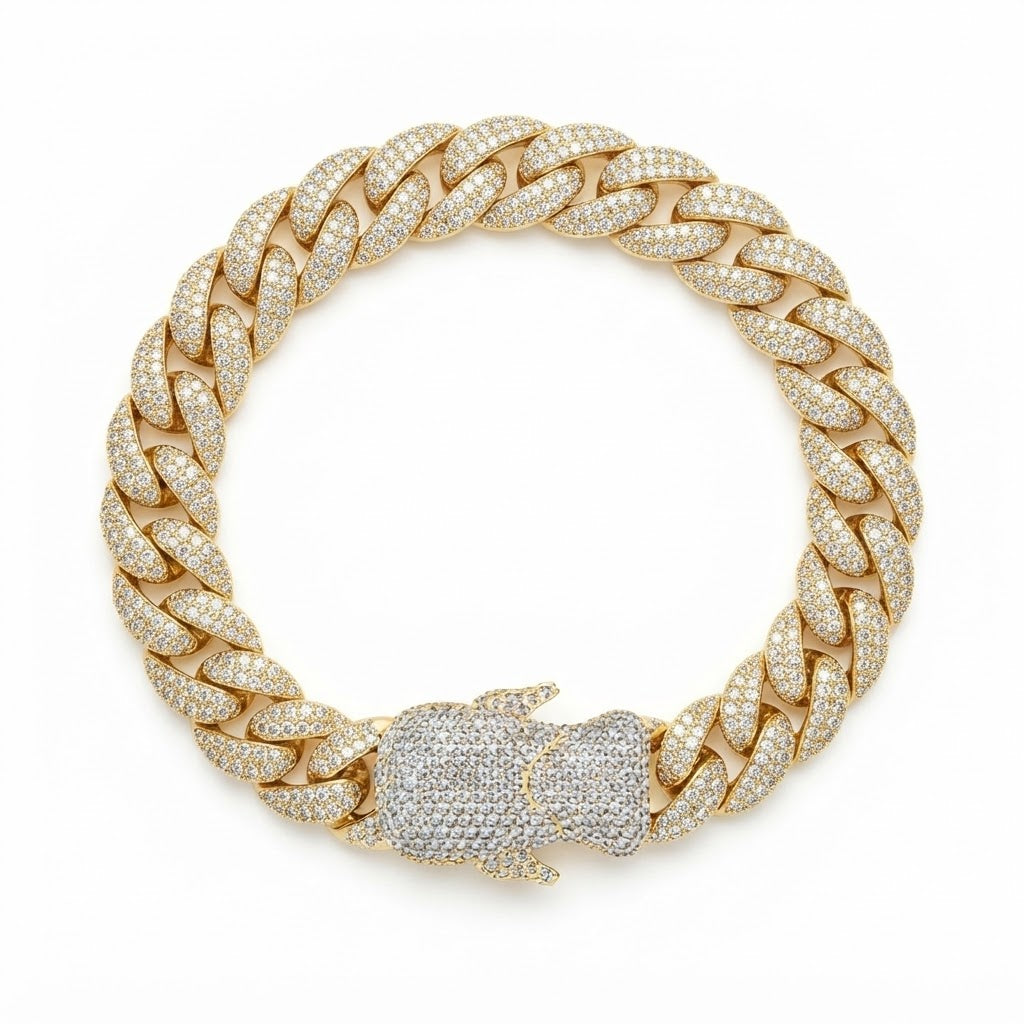18MM Moissanite Pave Cuban Link Bracelet with Iced-Out Bear Clasp