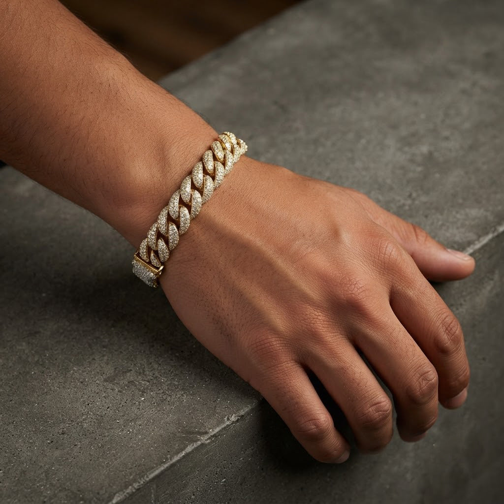 18MM Moissanite Pave Cuban Link Bracelet with Iced-Out Bear Clasp
