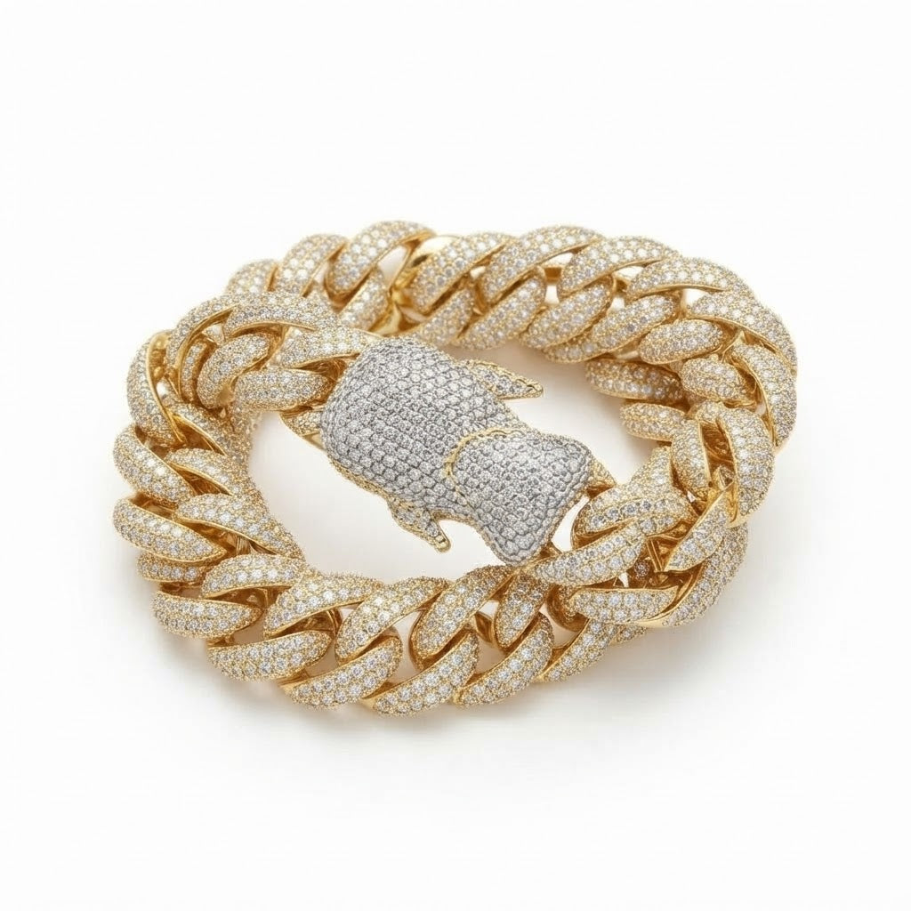 18MM Moissanite Pave Cuban Link Bracelet with Iced-Out Bear Clasp