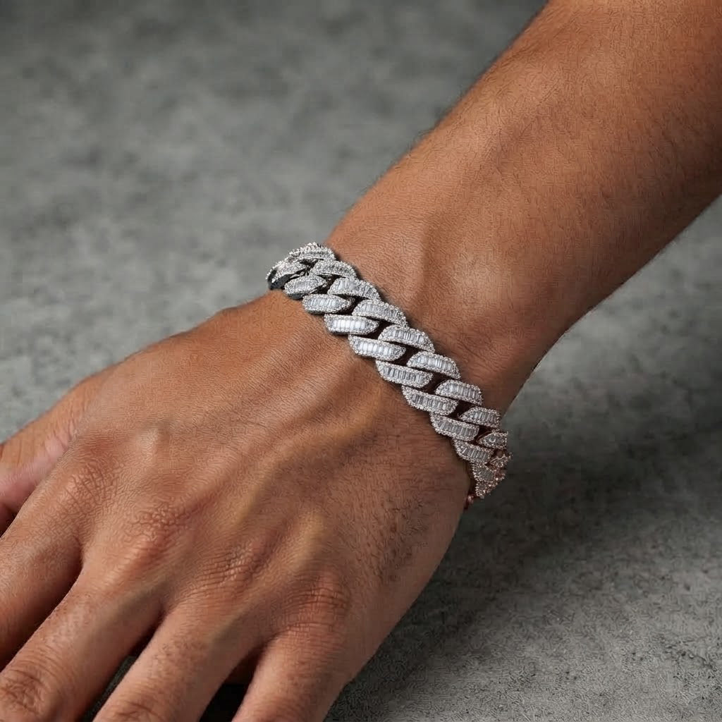 18MM Pave Moissanite Baguette Diamond Miami Cuban Link Bracelet