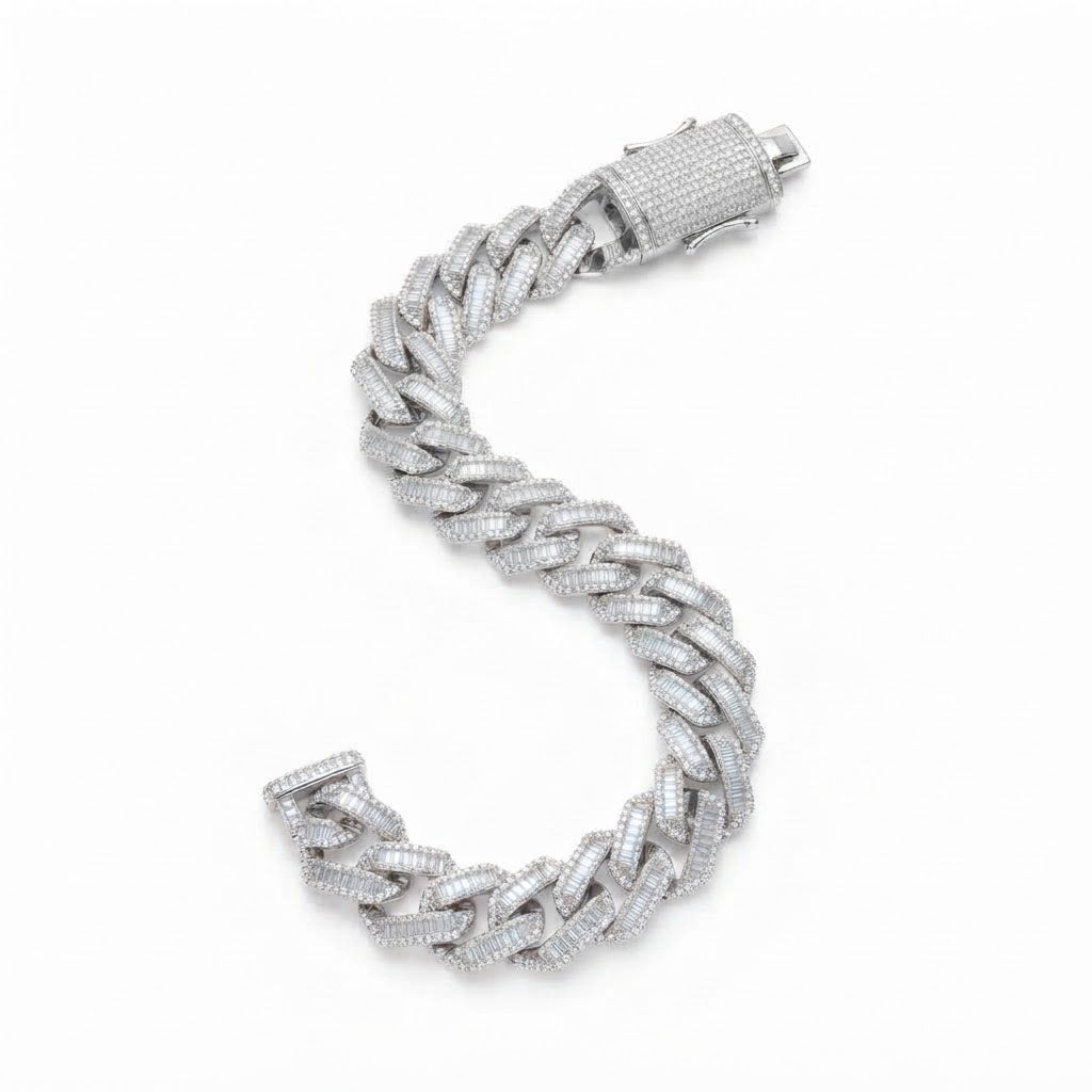 18MM Pave Moissanite Baguette Diamond Miami Cuban Link Bracelet